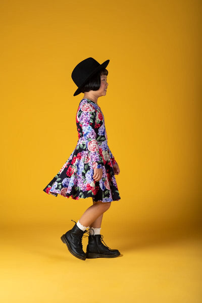 Midnight Florals Long Sleeve Waisted Dress Long Sleeve Dress Rock Your Baby 