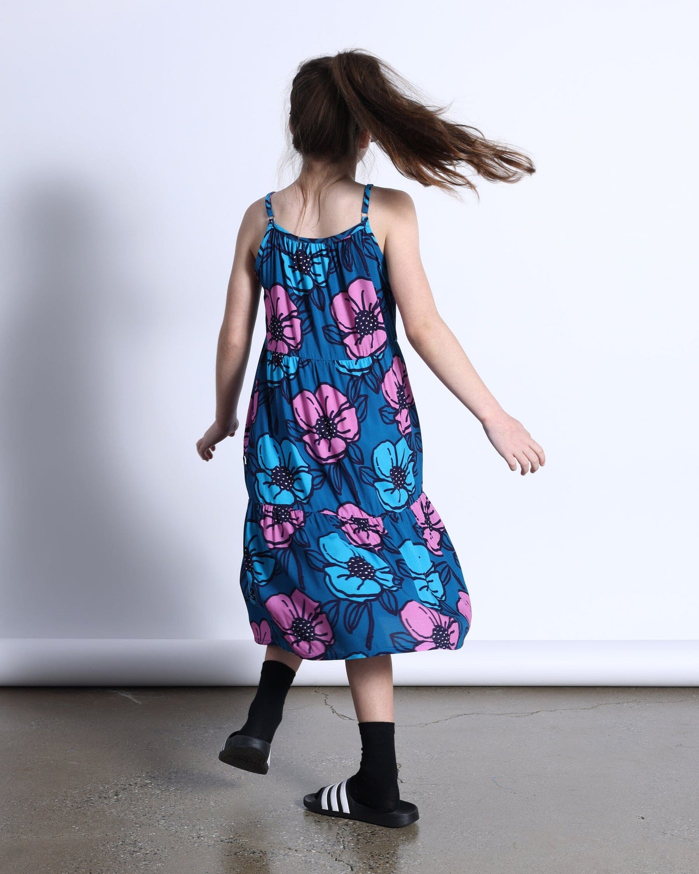 Minti Big Flowers Midi Woven Dress - Teal Sleeveless Dress Minti 