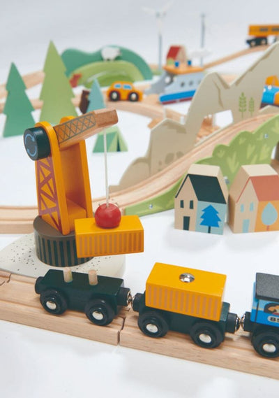 Mountain View Wooden Train Set SHOP Vehicle and Construction Tender Leaf Toys 