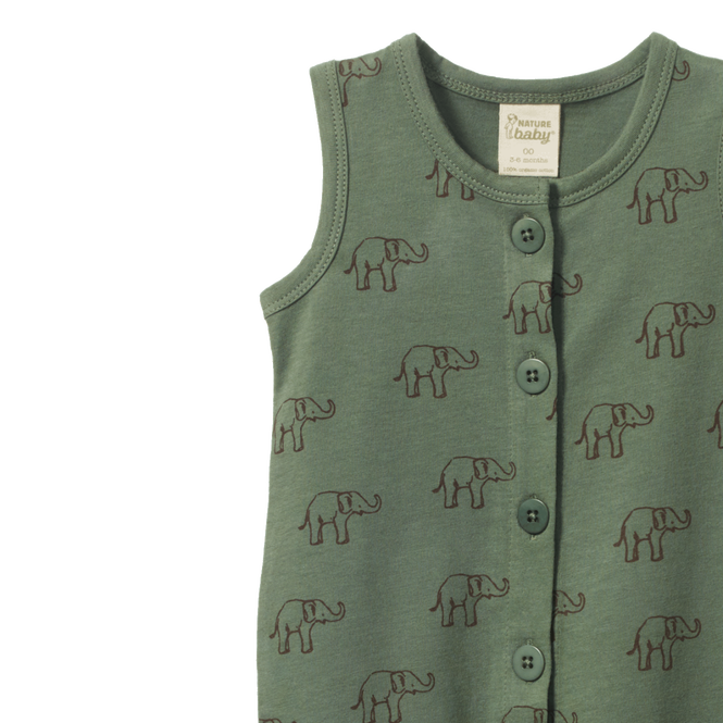 Nature Baby August Suit - Elephant Sprout Print Growsuit Nature Baby 