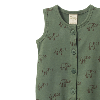 Nature Baby August Suit - Elephant Sprout Print Growsuit Nature Baby 