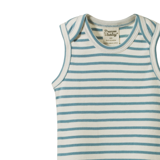 Nature Baby Cotton Singlet Bodysuit - Mineral Sailor Stripe Bodysuit Nature Baby 