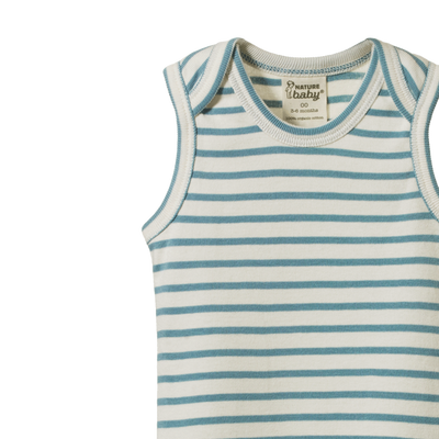 Nature Baby Cotton Singlet Bodysuit - Mineral Sailor Stripe Bodysuit Nature Baby 