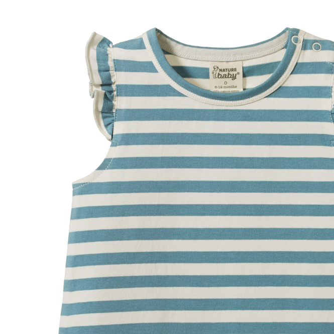 Nature Baby Fleur Tee - Mineral Sea Stripe Short Sleeve Top Nature Baby 