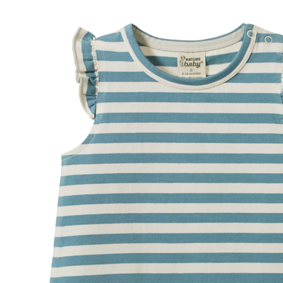 Nature Baby Fleur Tee - Mineral Sea Stripe Short Sleeve Top Nature Baby 