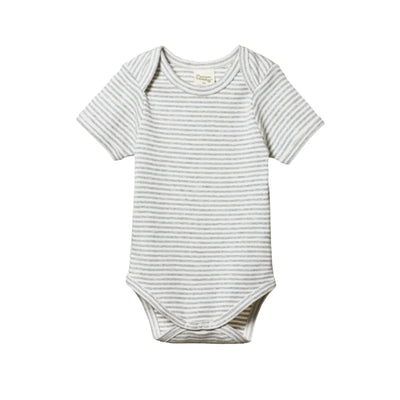 Nature Baby Short Sleeve Bodysuit - Grey Marle Stripe Bodysuit Nature Baby 