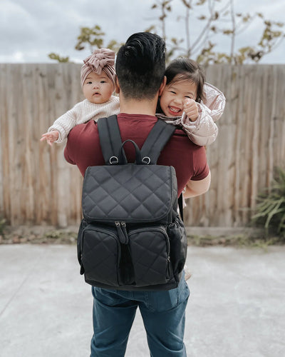 OiOi Signature Nappy Backpack - Black Diamond Quilt Backpacks OiOi 