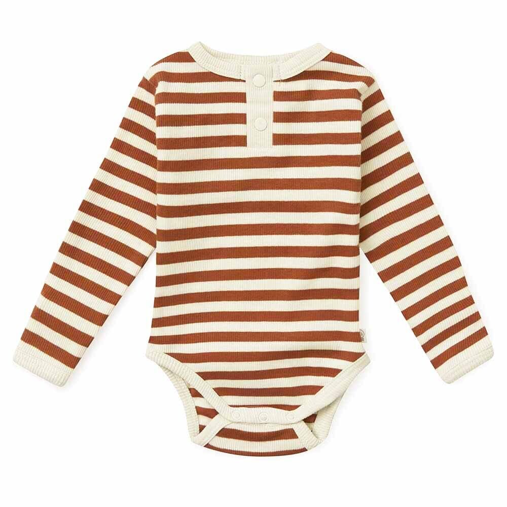 Organic Biscuit Stripe Long Sleeve Bodysuit Bodysuit Snuggle Hunny Kids 