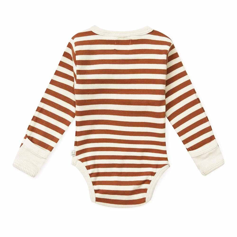 Organic Biscuit Stripe Long Sleeve Bodysuit Bodysuit Snuggle Hunny Kids 