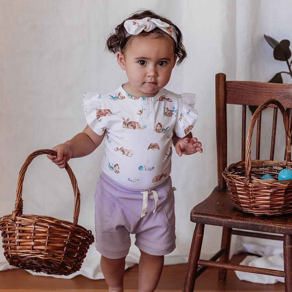 Organic Easter Short Sleeve Bodysuit With Frill Bodysuit Snuggle Hunny 