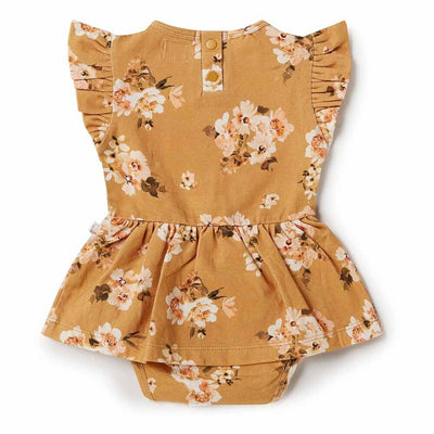 Organic Golden Flower Dress Short Sleeve Dress Snuggle Hunny Kids 