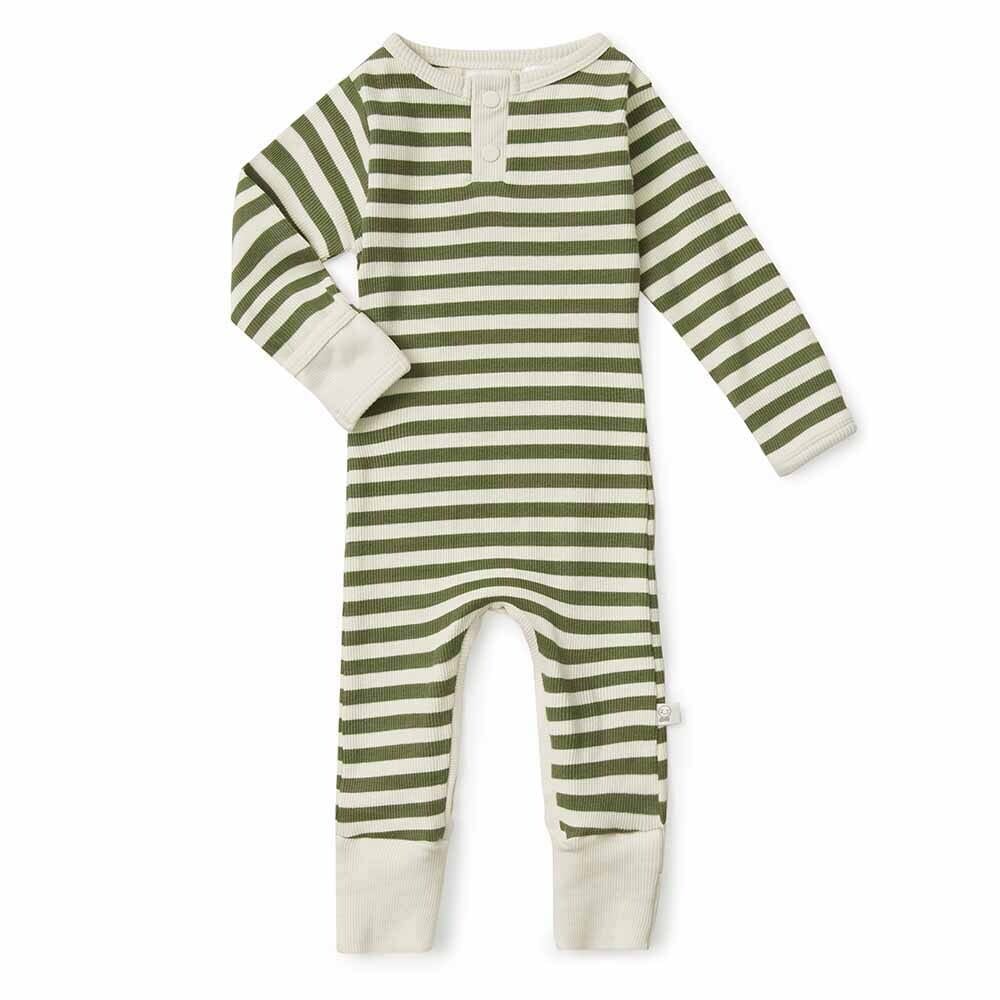 Organic Growsuit - Olive Stripe Growsuit Snuggle Hunny Kids 