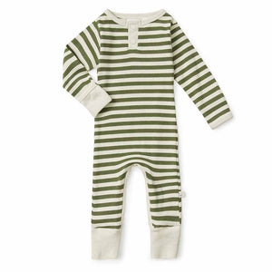 Snuggle Hunny - Organic Growsuit - Olive Stripe