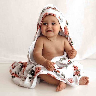 Organic Hooded Baby Towel - Rosebud Towel Snuggle Hunny Kids 