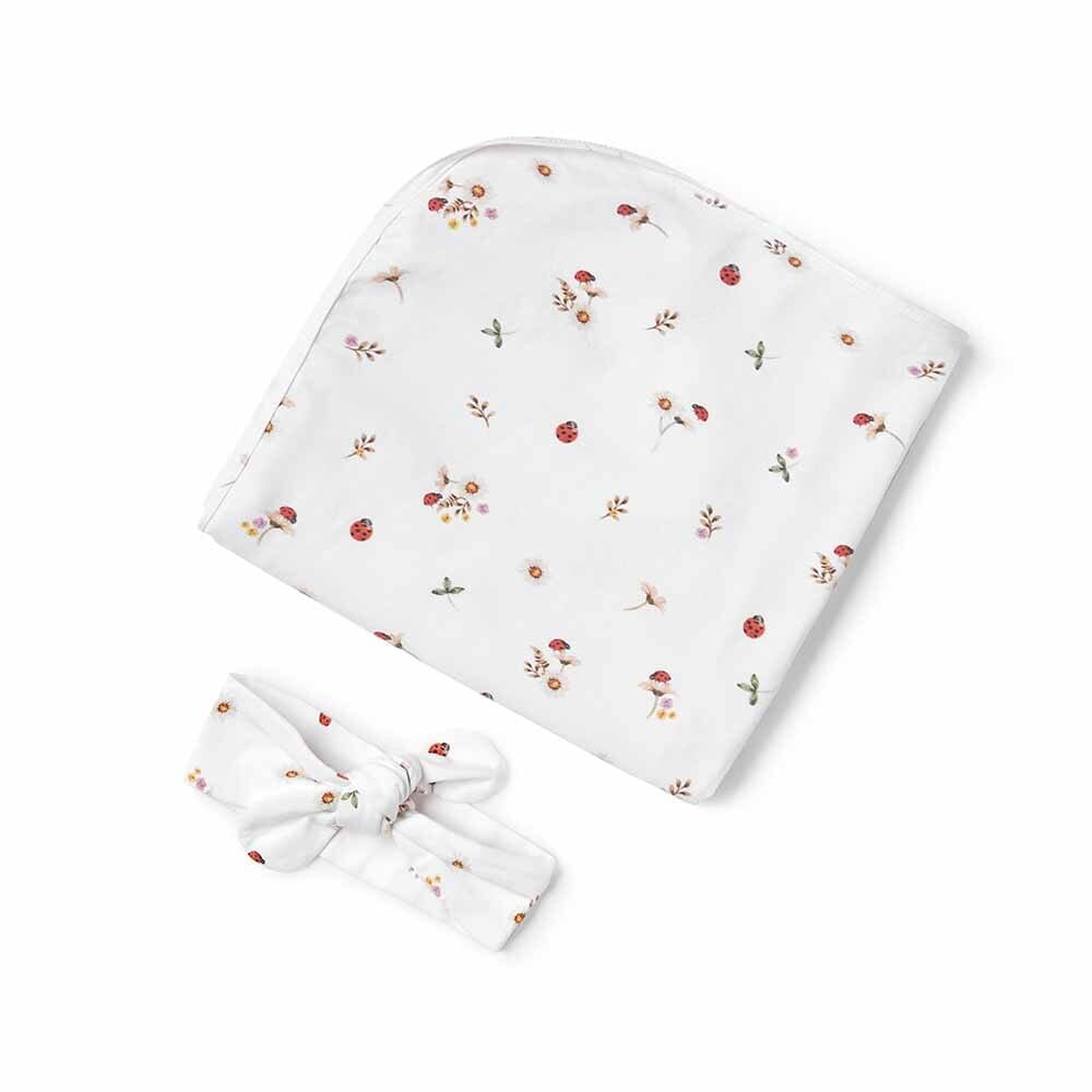 Organic Jersey Wrap & Topknot Set - Ladybug Swaddles & Wraps Snuggle Hunny 