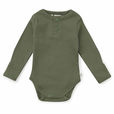 Organic Olive Long Sleeve Bodysuit Bodysuit Snuggle Hunny Kids 