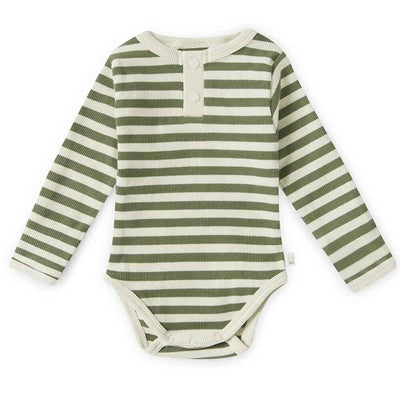 Organic Olive Stripe Long Sleeve Bodysuit Bodysuit Snuggle Hunny Kids 