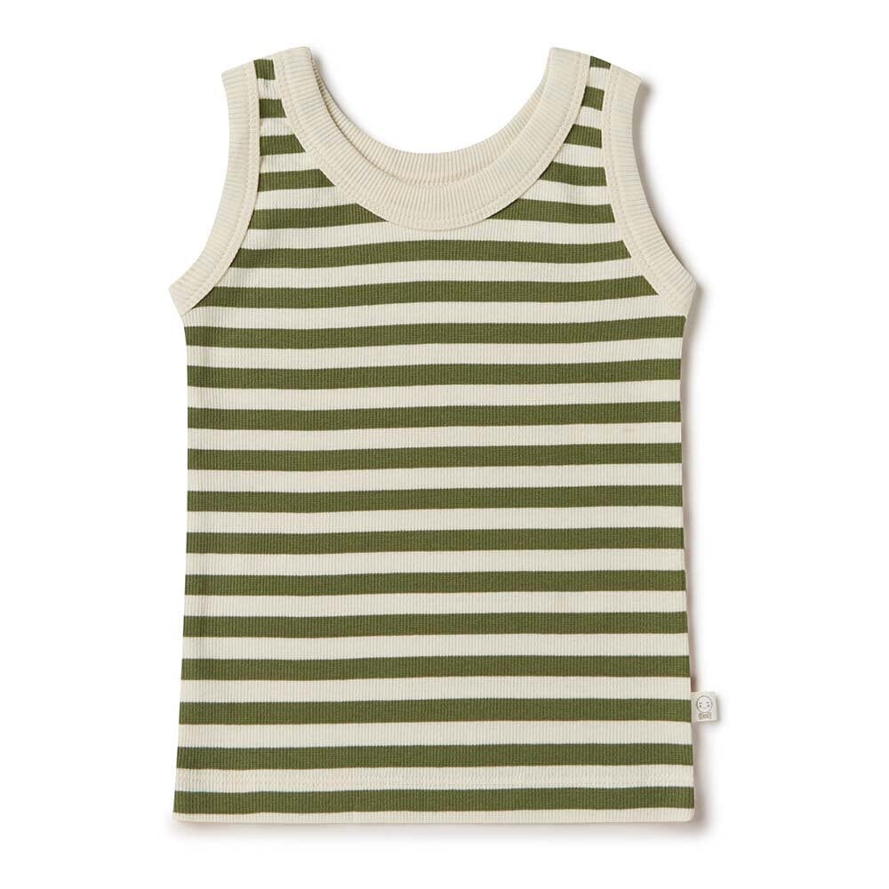 Organic Olive Stripe Sleeveless Top Snuggle Hunny Kids 