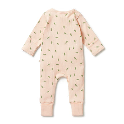 Organic Rib Zipsuit with Feet - Falling Leaf Zipsuit Wilson & Frenchy 