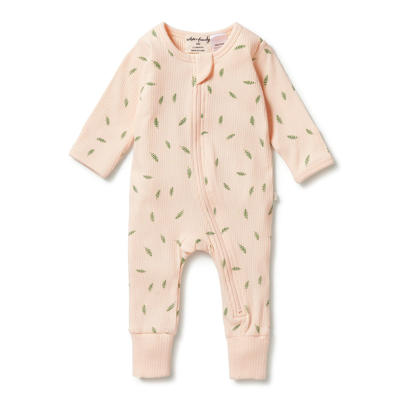Organic Rib Zipsuit with Feet - Falling Leaf Zipsuit Wilson & Frenchy 