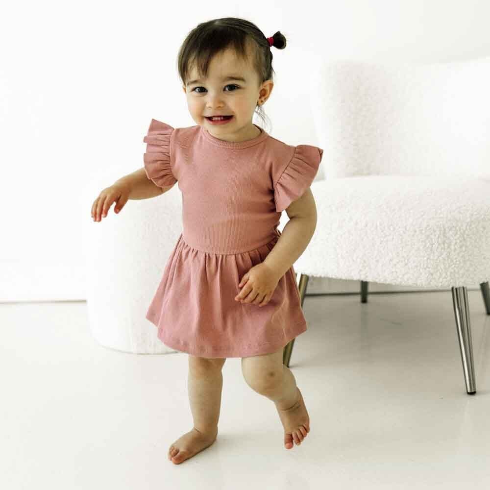 Organic Rose Dress Short Sleeve Dress Snuggle Hunny Kids 
