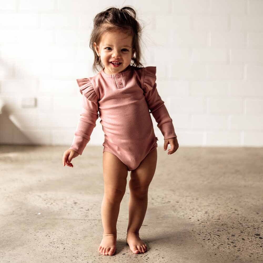 Organic Rose Long Sleeve Bodysuit Bodysuit Snuggle Hunny 