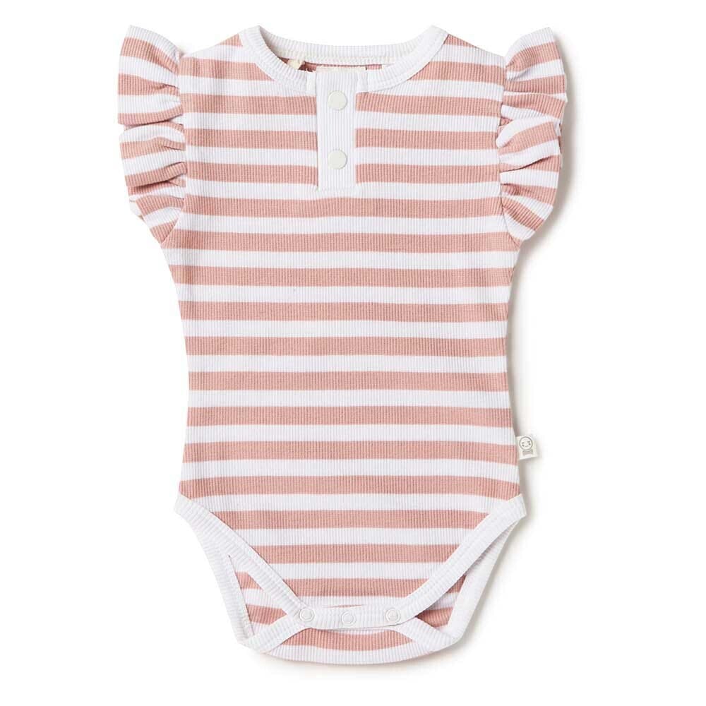 Organic Rose Milk Stripe Short Sleeve Bodysuit Bodysuit Snuggle Hunny Kids 