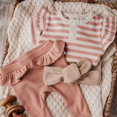 Organic Rose Stripe Long Sleeve Bodysuit Bodysuit Snuggle Hunny 