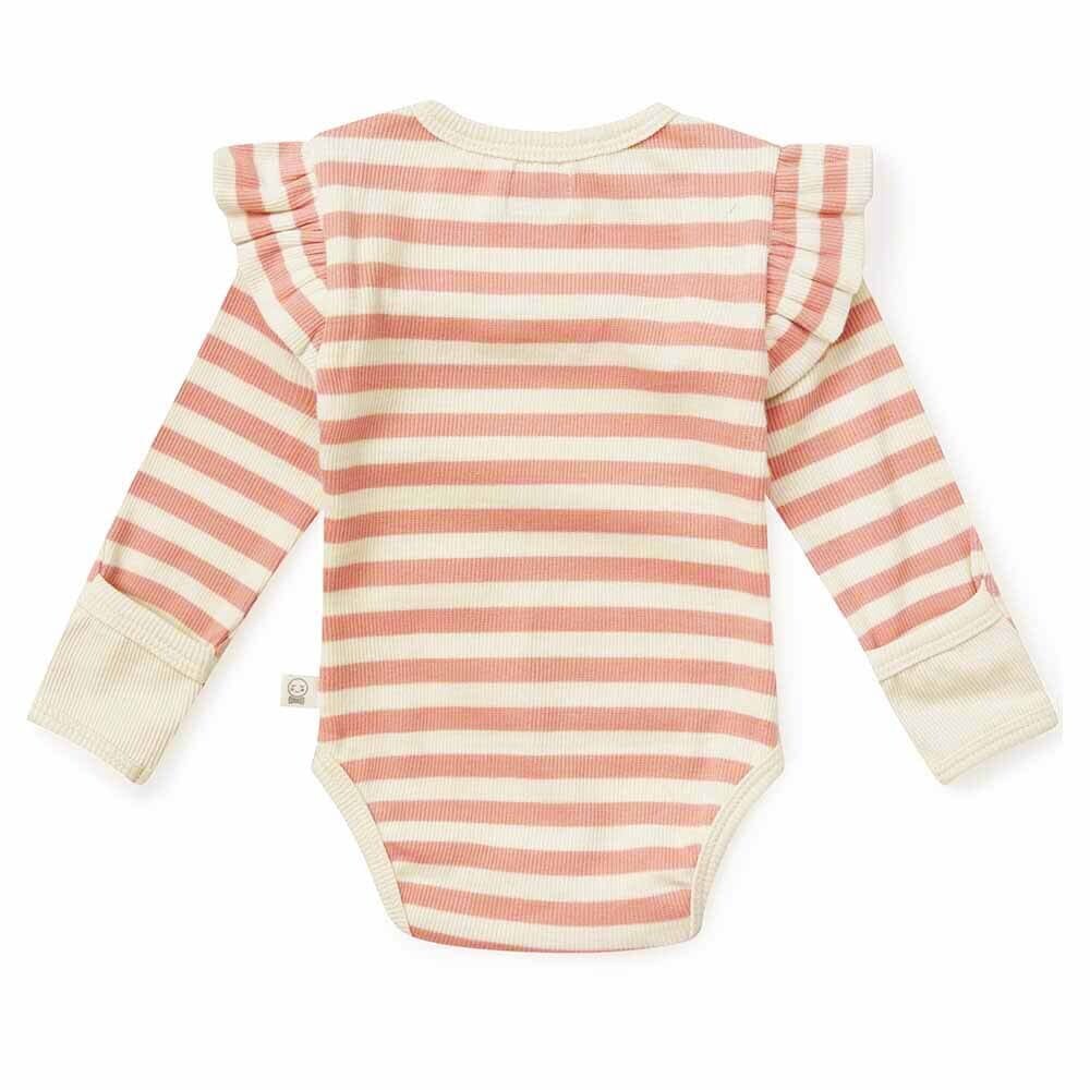 Organic Rose Stripe Long Sleeve Bodysuit Bodysuit Snuggle Hunny 