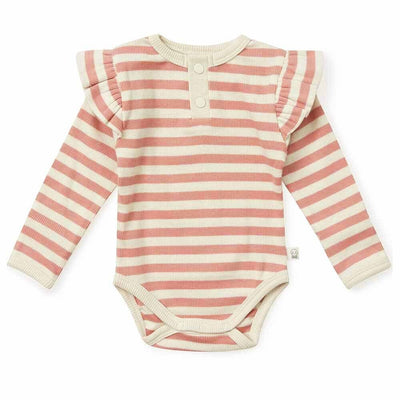 Organic Rose Stripe Long Sleeve Bodysuit Bodysuit Snuggle Hunny 