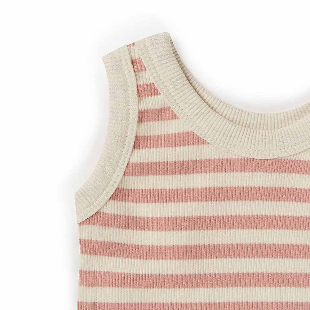 Organic Rose Stripe Singlet Singlet Snuggle Hunny Kids 