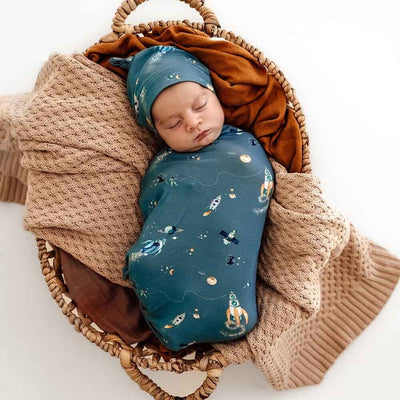 Organic Snuggle Swaddle Sack & Beanie Set - Rocket Swaddles & Wraps Snuggle Hunny 