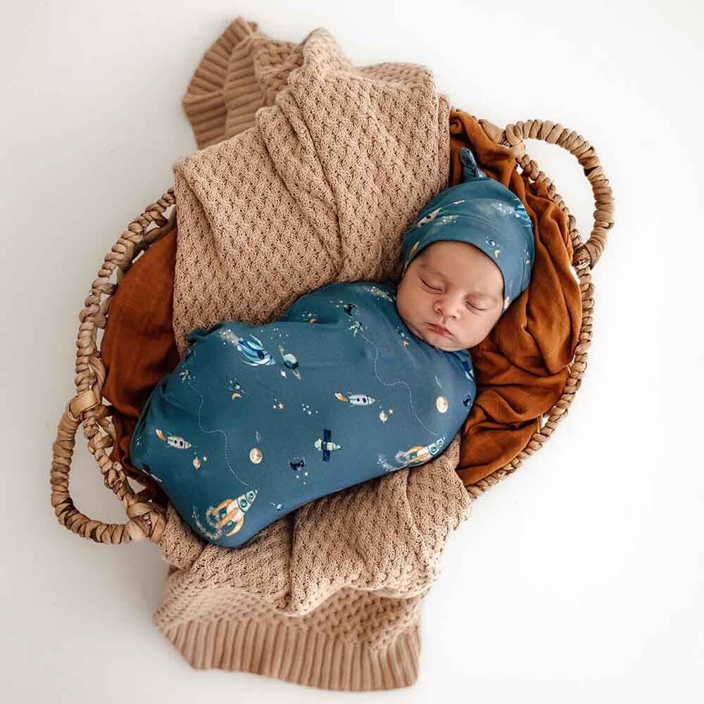 Organic Snuggle Swaddle Sack & Beanie Set - Rocket Swaddles & Wraps Snuggle Hunny 