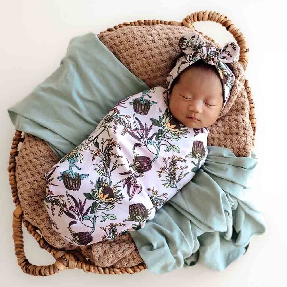 Organic Snuggle Swaddle Sack & Topknot Set - Banksia Swaddles & Wraps Snuggle Hunny 