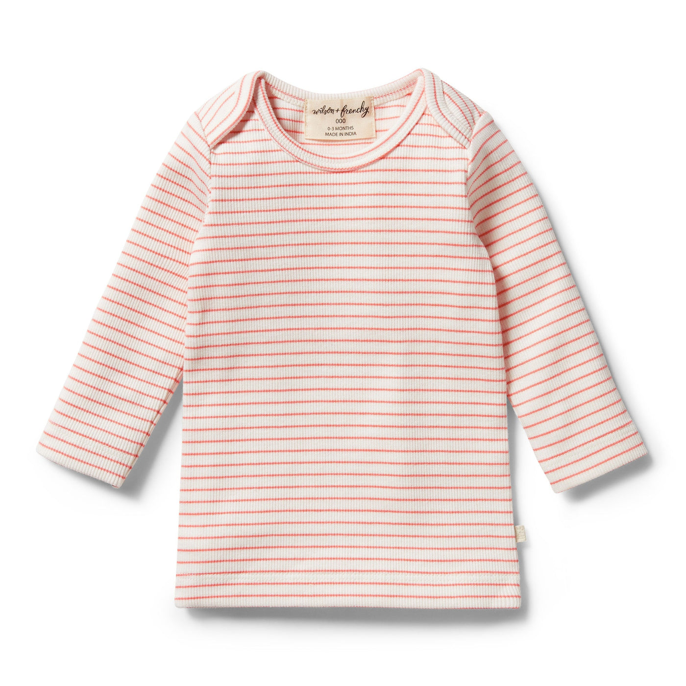 Organic Stripe Rib Top- Coral Long Sleeve T-Shirt Wilson & Frenchy 