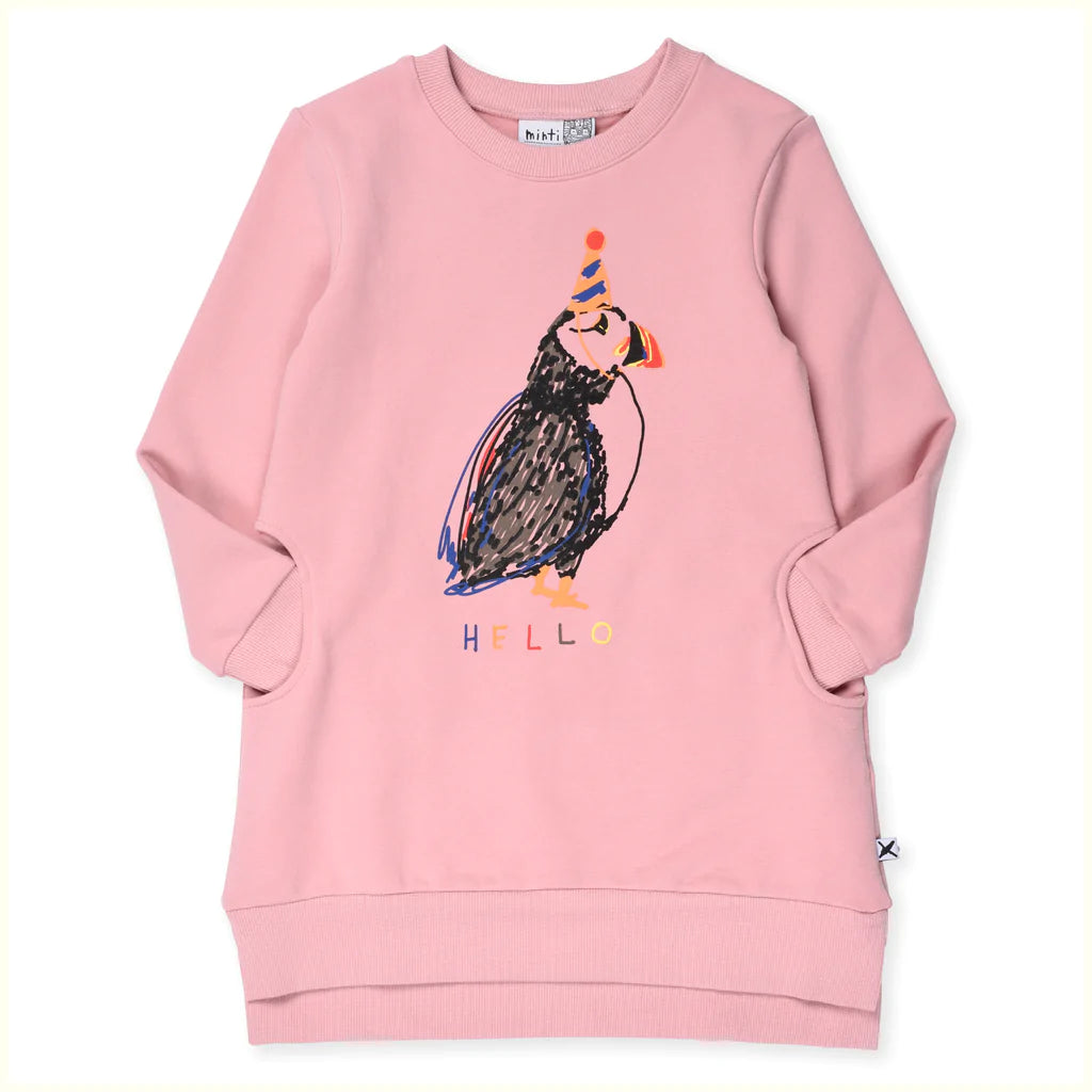 Party Puffin Furry Dress- Muted Pink Long Sleeve Dress Minti 