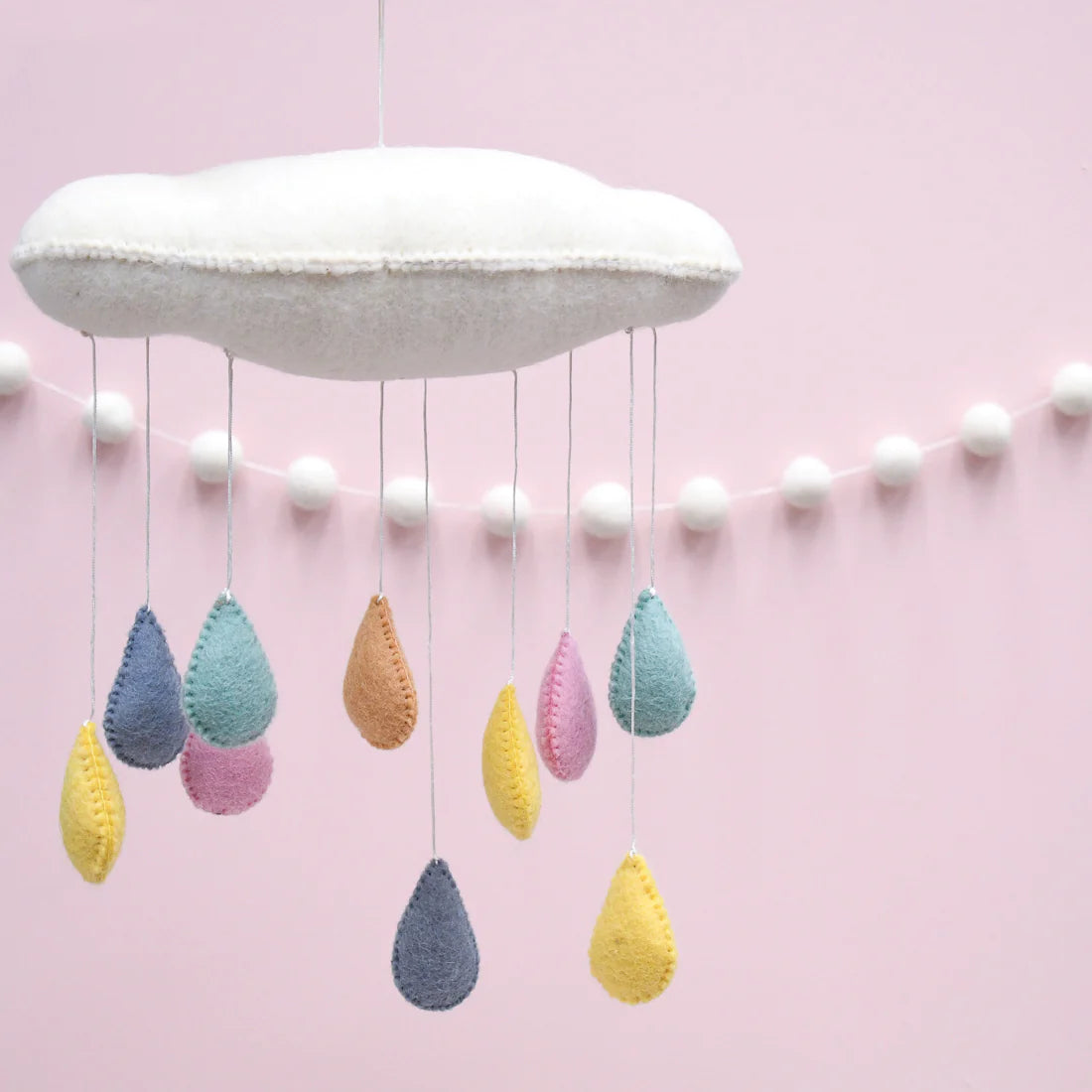Tara Treasures Cloud Nursery Mobile with Raindrops - 3D Pastel