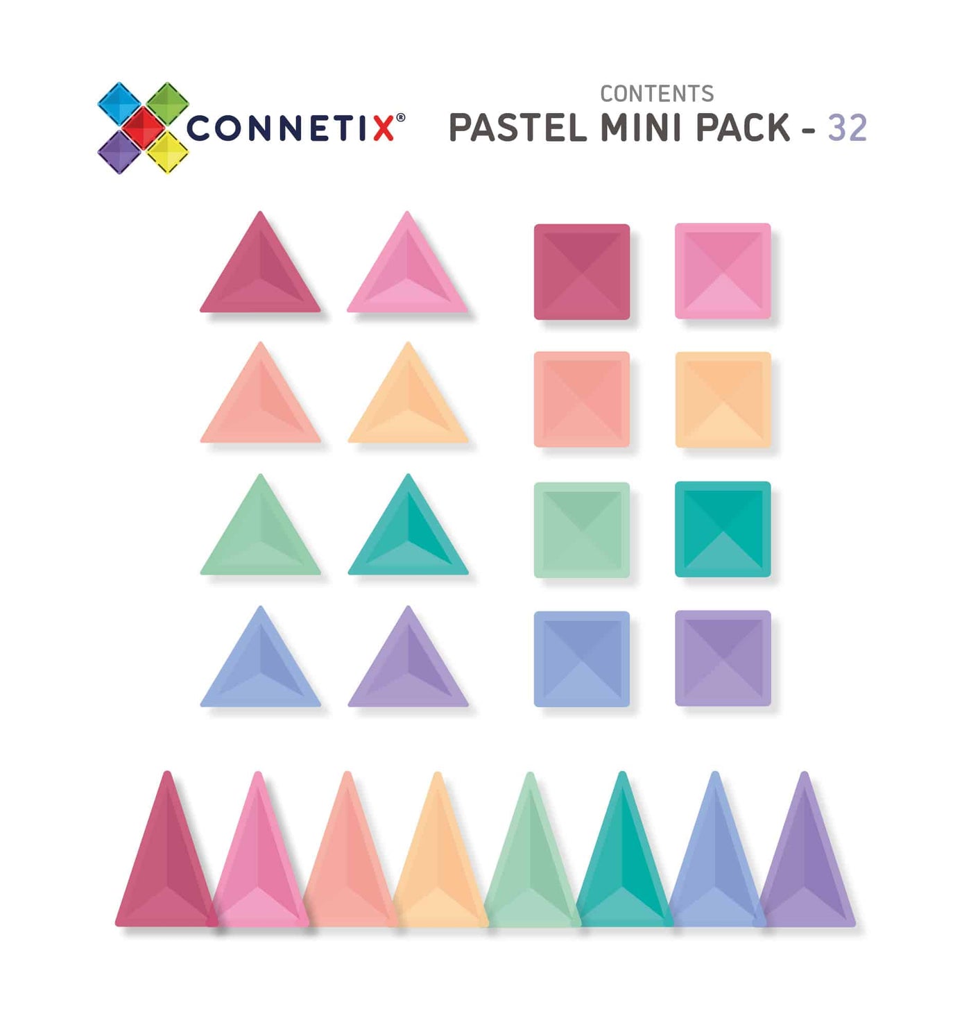 Pastel Mini Pack 32 pc Magnetic Play Connetix 