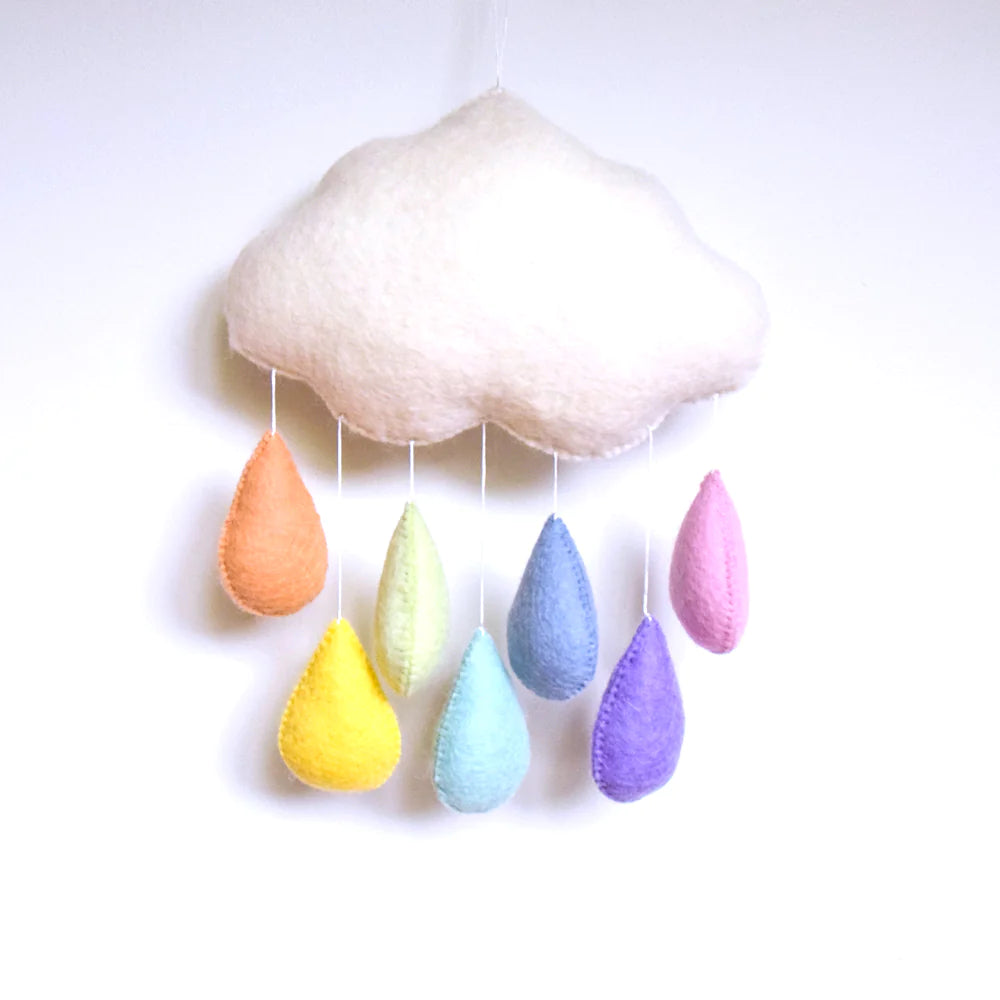 Tara Treasures Cloud Nursery Mobile - Pastel Rainbow Raindrops