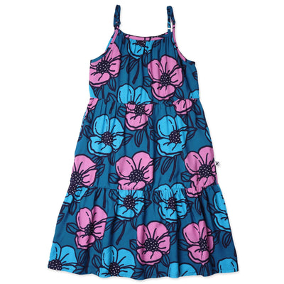 PRE ORDER Minti Big Flowers Midi Woven Dress - Teal Sleeveless Dress Minti 