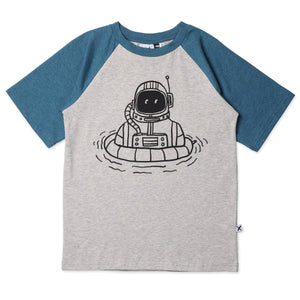 Minti Swimming Astronaut Tee - Grey Marle/Teal