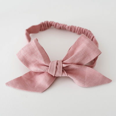 Pre-Tied Headband Wrap - Dusty Pink Linen Bow Headband Snuggle Hunny Kids 