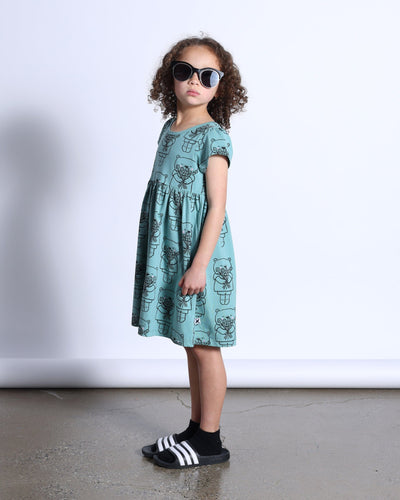 PREORDER Minti Bouquet Bear Dress - Emerald Short Sleeve Dress Minti 