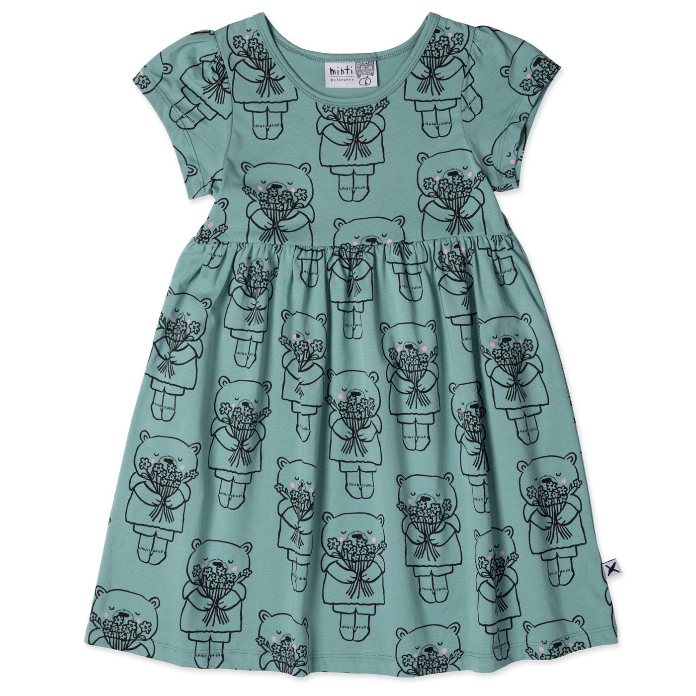 PREORDER Minti Bouquet Bear Dress - Emerald Short Sleeve Dress Minti 