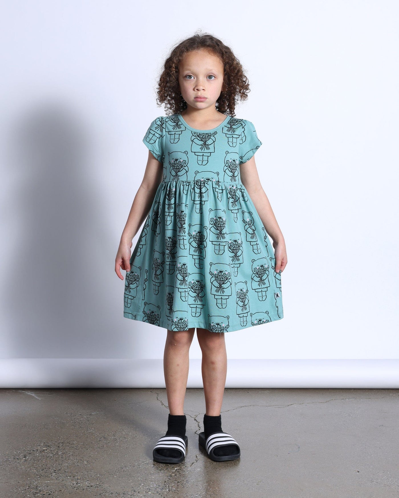 PREORDER Minti Bouquet Bear Dress - Emerald Short Sleeve Dress Minti 