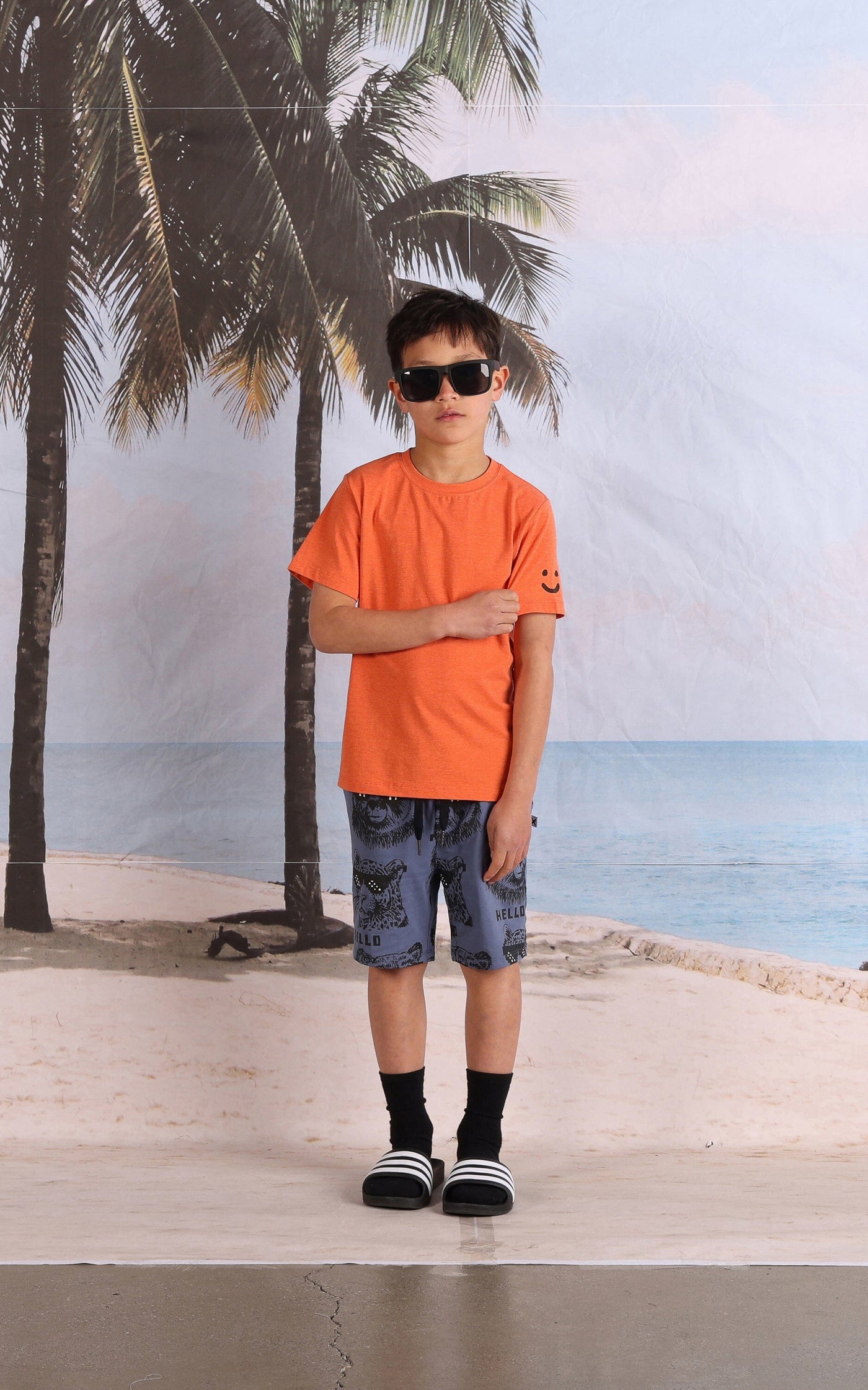 PREORDER Minti Happy Face Tee - Orange Marle Short Sleeve T-Shirt Minti 