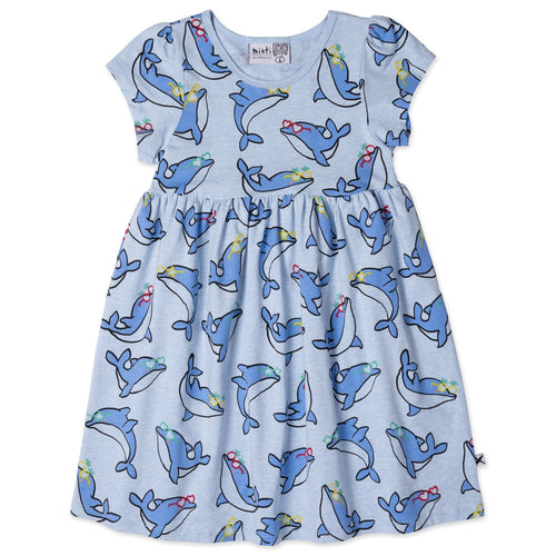 Minti Party Dolphins Dress - Light Blue Marle