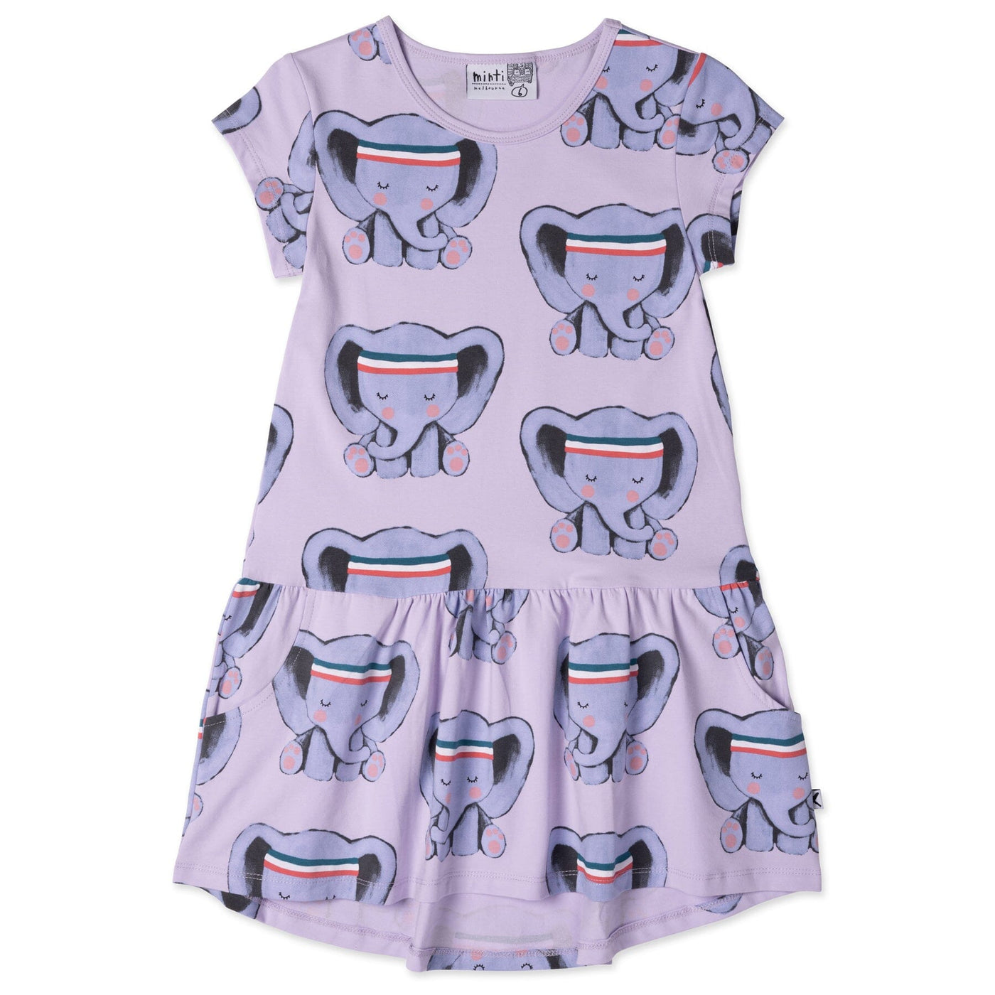 PREORDER Minti Sporty Elephant Dress - Lilac Short Sleeve Dress Minti 