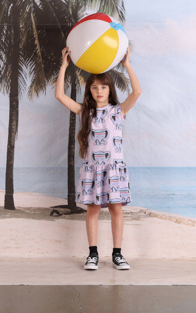 PREORDER Minti Sporty Elephant Dress - Lilac Short Sleeve Dress Minti 