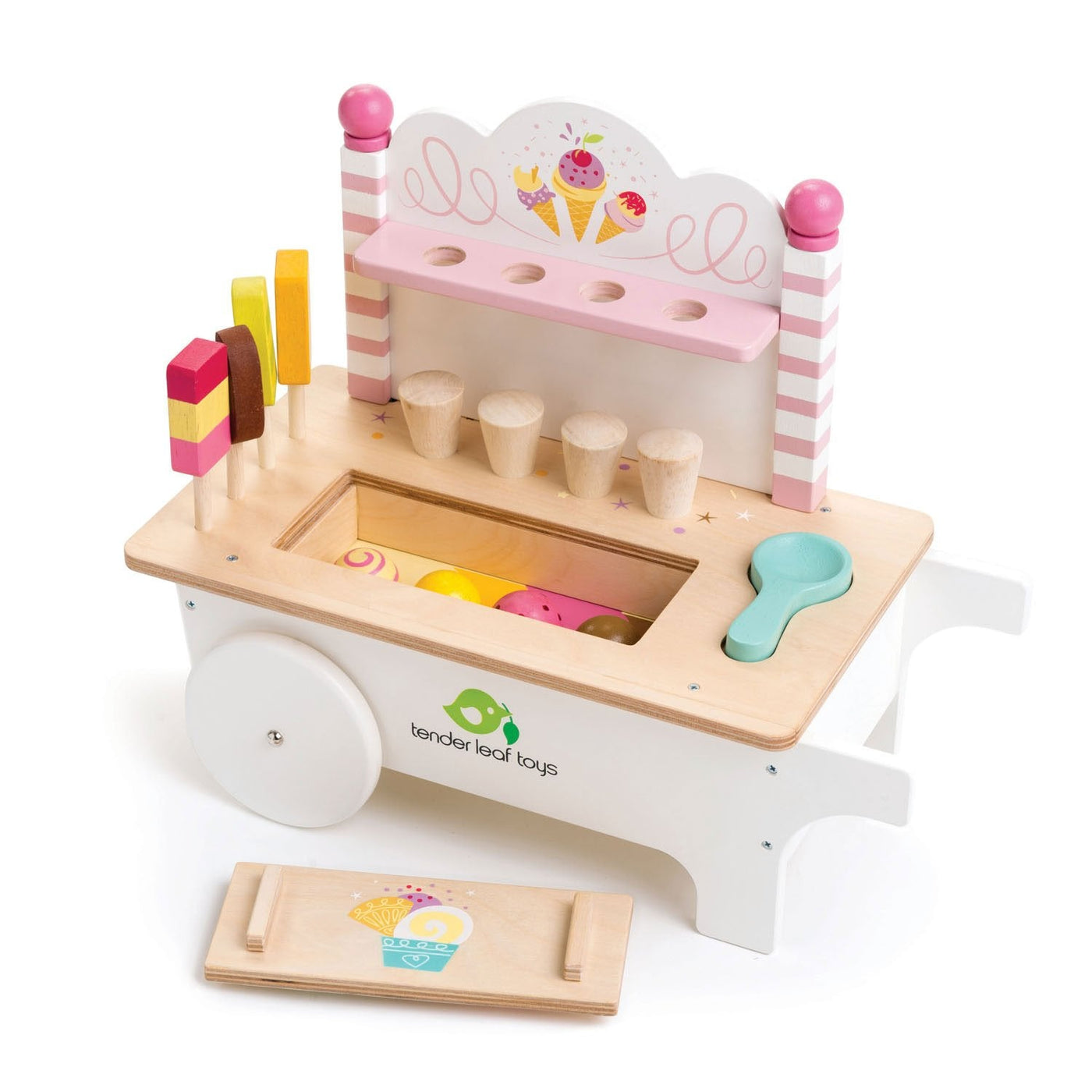 Push Along Ice Cream Cart Wooden Toy Tender Leaf Toys 